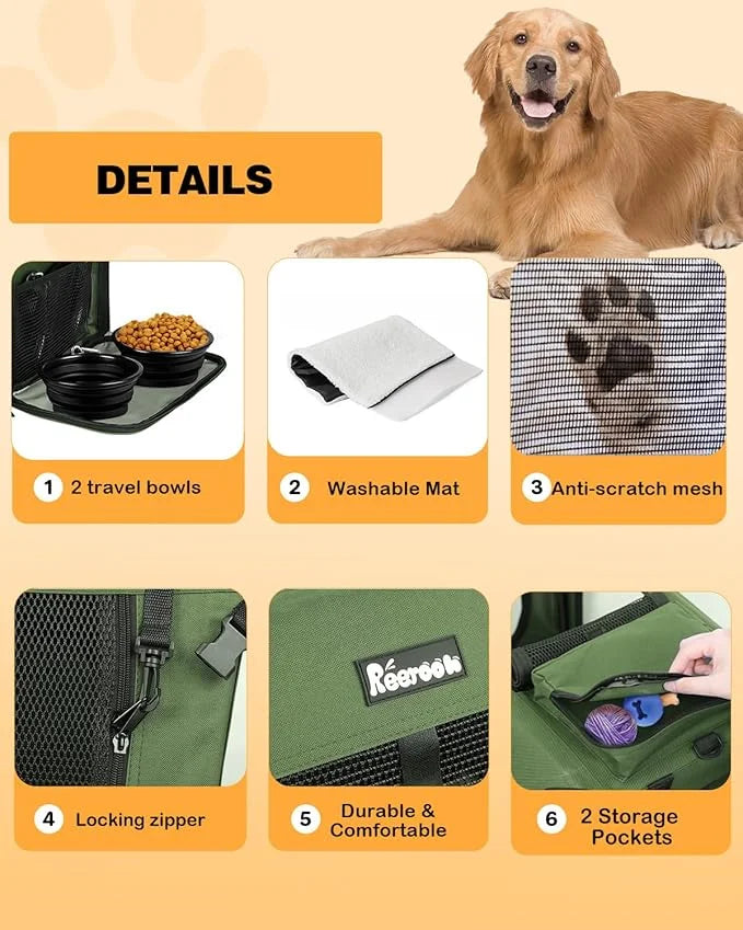 Extra Large Dog Crate with 2 Foldable Bowl, 40 Inch Collapsible Travel Dog Crate Kennel with Soft Blanket for Medium Dogs,...
