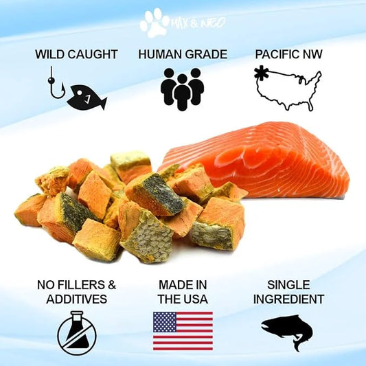 Max and Neo Freeze Dried Wild Caught Sockeye Salmon Dog Treats - Single Ingredient, Wild Caught Pacific Northwest Sockeye ...