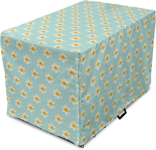 Lunarable Daffodil Dog Crate Cover, Pastel Nature Pattern with Spring Field Theme Narcissus Flower Heads, Easy to Use Pet ...
