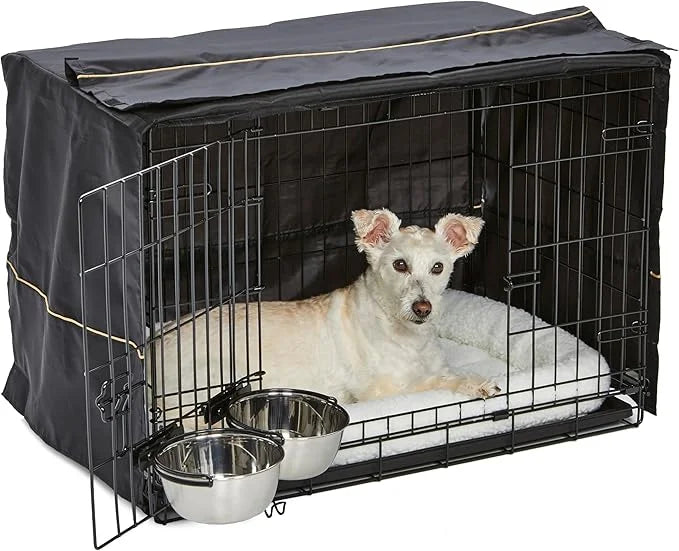 Midwest Homes for Pets 1530DD-KIT 2 Door iCrate Pet Bed, Cover & 2 Bowls, 30" Kit/Medium Dog Breed - Product Image