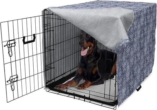 Lunarable Damask Dog Crate Cover, Medieval Repetitive Pattern with Flourish Ornaments, Easy to Use Pet Kennel Cover for Me...
