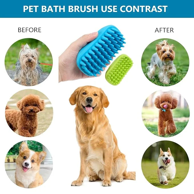 2 Pack Silicone & Rubber Pet Grooming Brushes - Bath, Massage & Shedding Brushes for Dogs & Cats with Long or Short Hair -...