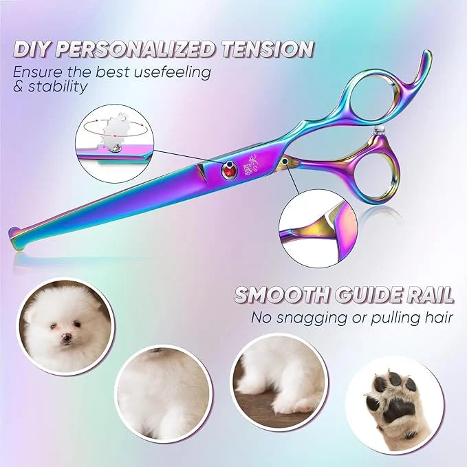 7" Straight Dog Grooming Scissors Rainbow, Grooming Shears with Offset Handle for Medium to Large Dogs, Stainless Steel 44...