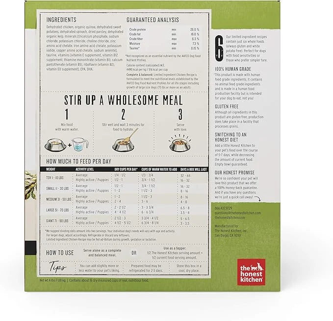 The Honest Kitchen Dehydrated Limited Ingredient Chicken Dog Food, 4 lb Box - Product Image
