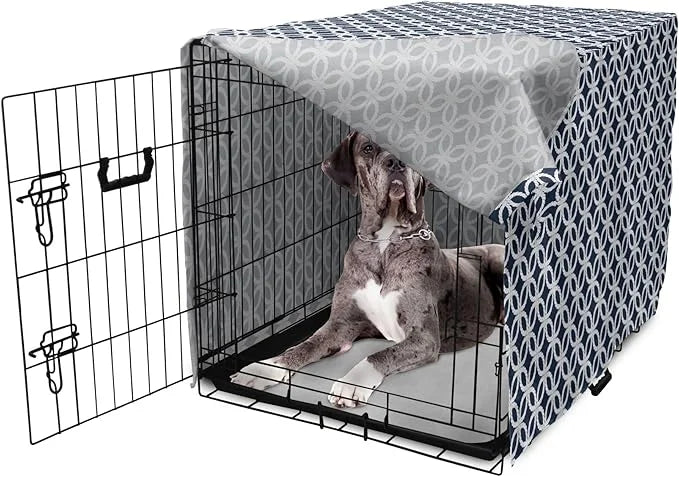 Ambesonne Navy Blue Dog Crate Cover, Marine in Geometric Pattern Design Ocean Travel Cruise Mosaic Ornament, Easy to Use P...