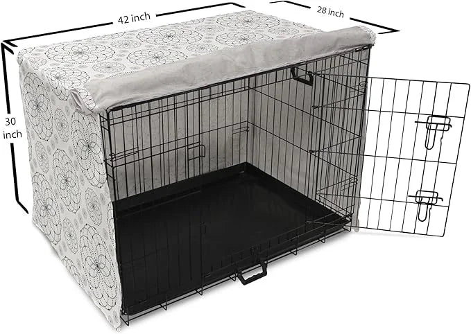 Ambesonne Sacred Geometry Dog Crate Cover, Circular Formations with Dots Flower Like Elements Design Print, Easy to Use Pe...