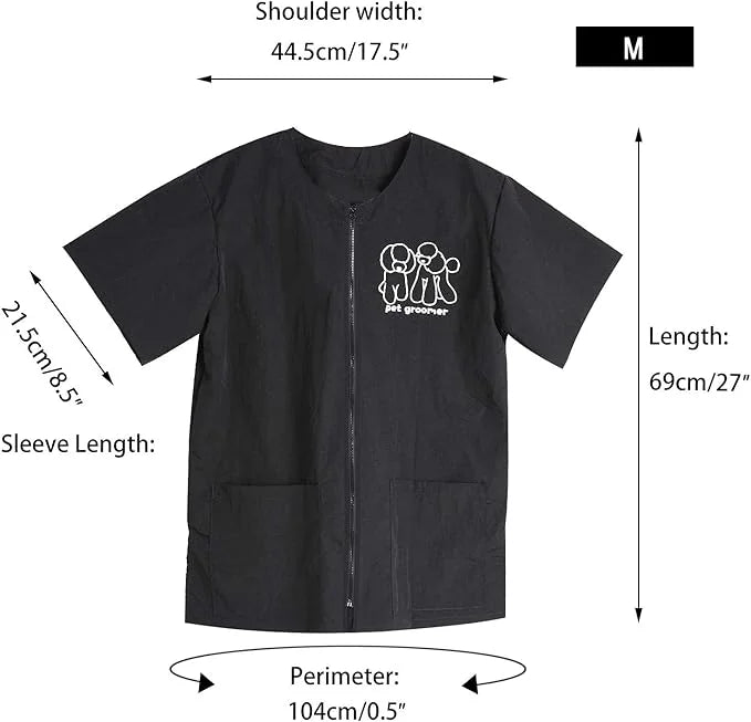 Noverlife Short Sleeves Pet Grooming Work Clothes with Full Zipper, M Size, Splash Proof Anti-Static Pet Beautician Smock,...