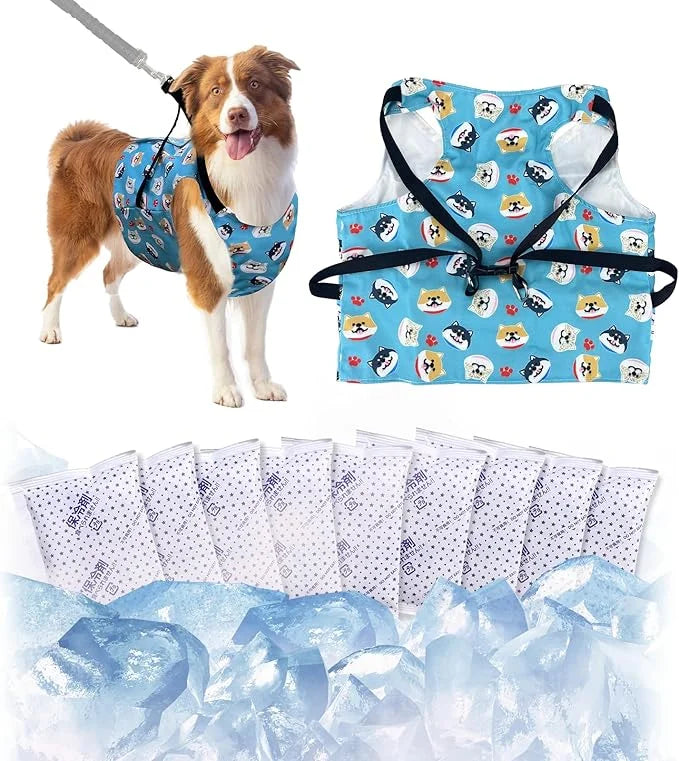 KUDES Dog Cooling Vest with Recyclable Ice Packs, Pet Adjustable Ice Chill Out Dog Harness Jacket Cooler with D Ring for S...