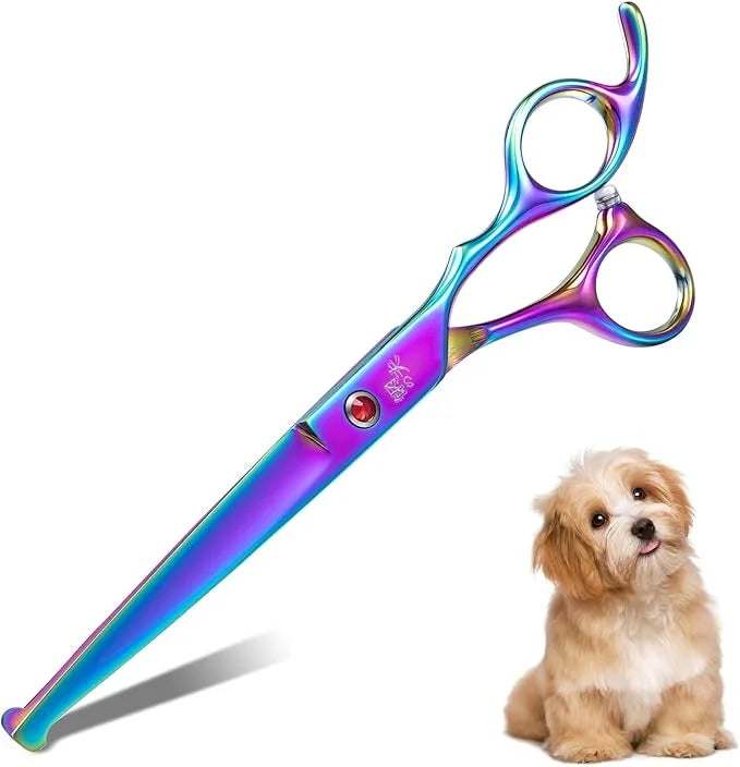 7" Straight Dog Grooming Scissors Rainbow, Grooming Shears with Offset Handle for Medium to Large Dogs, Stainless Steel 44...