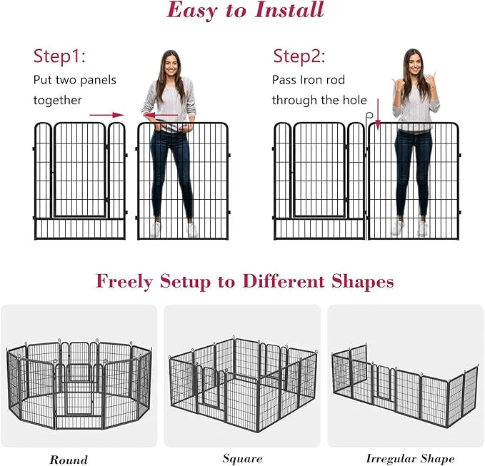 Dog Playpen 40 inch Dog Fence for Outdoor Indoor Use Heavy Duty Metal Dog Pen for Large Dogs, Rustproof Pet Playpen Portab...