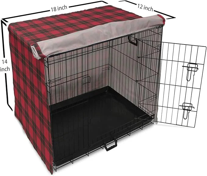 Lunarable Plaid Dog Crate Cover, Geometrical Scottish Ornament Folkloric Celtic Fashion Elements, Easy to Use Pet Kennel C...
