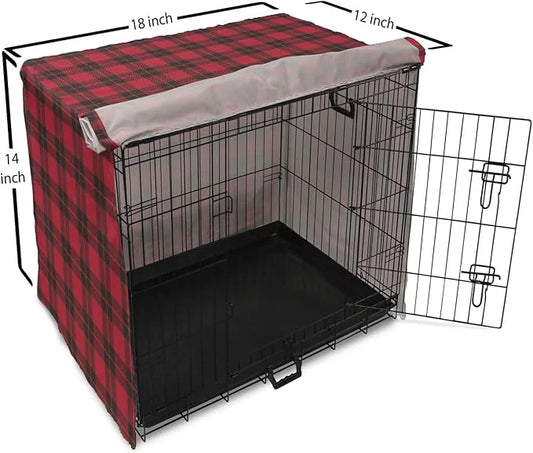 Lunarable Plaid Dog Crate Cover, Geometrical Scottish Ornament Folkloric Celtic Fashion Elements, Easy to Use Pet Kennel C...