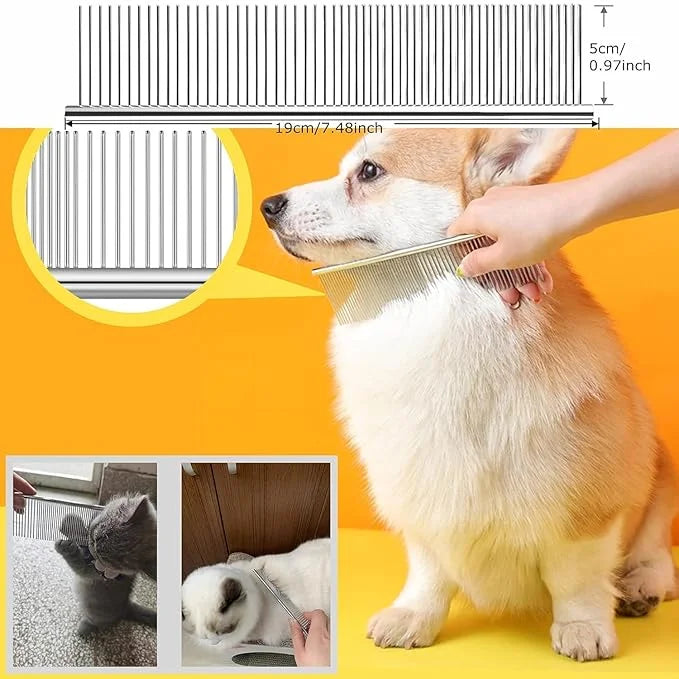 Undercoat Rake for Dogs, 2 Pack Grooming Kit Long Tooth Undercoat Rake + Stainless Steel Dog Comb, Deshedding Tool Set for...