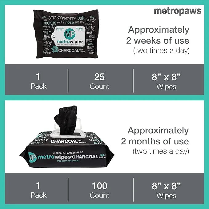 MetroPaws Peppermint Dog Wipes, 25 Extra Large, Thick Cleaning Wipes & Waste Packs XL - 200 Extra Large Dog Bags, Leakproo...