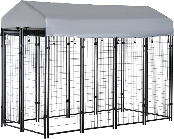 PawHut 8' x 4' x 6' Dog Kennel Outside, Dog Playpen Exercise Pen with Lockable Door, Water-Resistant Canopy, for Medium an...