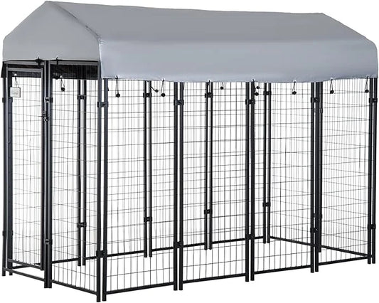 PawHut 8' x 4' x 6' Dog Kennel Outside, Dog Playpen Exercise Pen with Lockable Door, Water-Resistant Canopy, for Medium an...