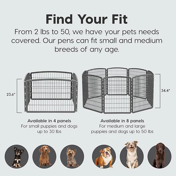 IRIS USA Dog Playpen, 4-Panel 24" Pet Playpen, Puppy Playpen, Indoor/Outdoor Dog Pen, 35 x 35 x 24, Foldable, Customizable...