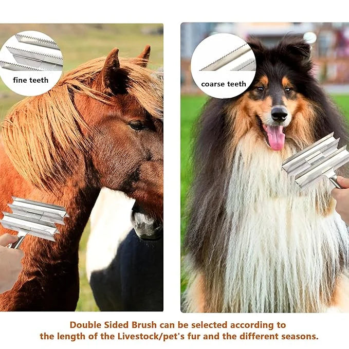 Heavy Duty Livestock Shedding Comb Dog Brush for Shedding Horse Cattle Sheep Large Pets Grooming Tool Dual-Sided Full Stai...