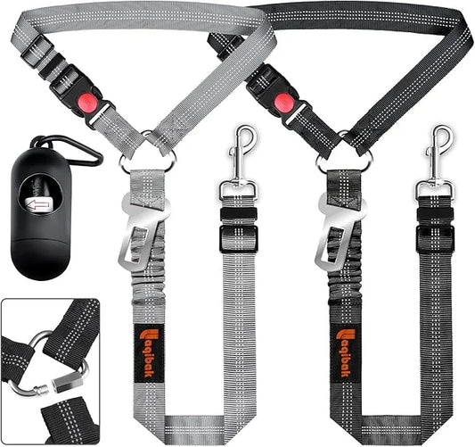 Removable Dog Seat Belts Harness for Car, 3 in 1 Pet Dog Car Seatbelt Leash, laqibak Restraint Secures to Headrest and Ref...