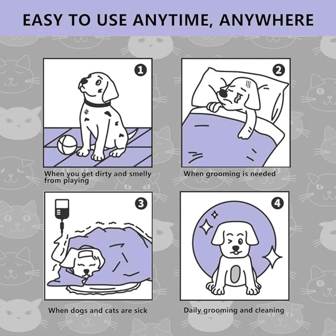 TIBLACK Pet Bathing Wipes for Dogs & Cats, Cleaning & Deodorizing Grooming Gloves, Nourish Fur Glove Wipes for Daily Care ...