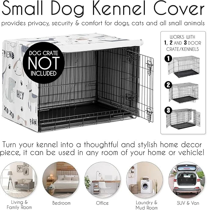 Sweet Jojo Designs 30in. Small/Medium Dog Crate Cover (Cartoon Puppy Print) Pet Cage, Kennel Covers (Neutral, Modern, Bull...