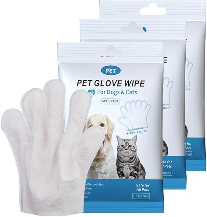Pet Cleaning & Deodorizing Glove Wipes-Extra Thick-6pcs*3PACK, Bathing Spa for Dogs & Cats, Hypoallergenic, Nourish & Smoo...