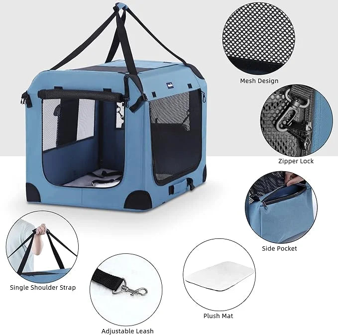Petprsco Portable Dog Crate - 32"x23"x23" Collapsible Dog Travel Crate for Medium/Large Dogs with Soft Blanket, Foldable B...