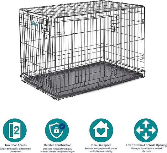 MidWest Homes for Pets Newly Enhanced Single & Double Door iCrate Dog Crate, Includes Leak-Proof Pan, Floor Protecting Fee...