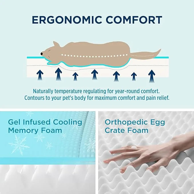 Bedsure Cooling Gel Foam Dog Bed for Large Dogs, Waterproof Orthopedic Egg Foam Dog Bed for Outdoor, Summer Comfort Pet Ma...