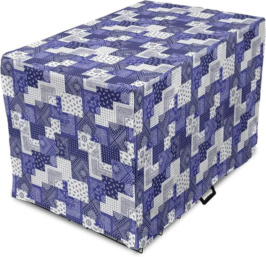 Lunarable Geometric Dog Crate Cover, Eastern Inspirations Canonical Paisley and Floral Composition Squares, Easy to Use Pe...