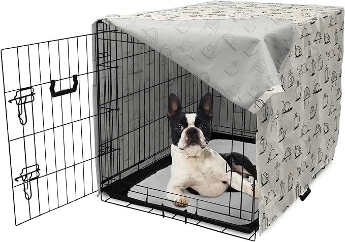 Lunarable Pet Dog Crate Cover, Funny Cat Characters Sketch Art Style Friendly Playful Kitties Lazy Fluffy Animals, Easy to...
