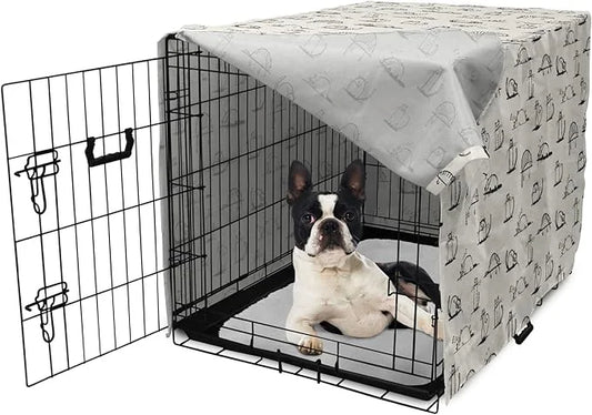 Lunarable Pet Dog Crate Cover, Funny Cat Characters Sketch Art Style Friendly Playful Kitties Lazy Fluffy Animals, Easy to...