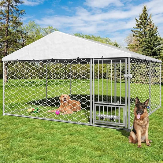 10x10 ft Dog Kennel Outdoor - Outside Dog Kennel with Roof, Heavy Duty Large Outdoor Dog Kennel, Covered Dog Outdoor Kenne...