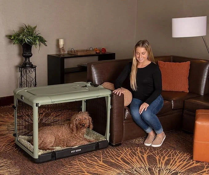 Pet Gear “The Other Door” 4 Door Steel Crate for Dogs/Cats with Garage-Style Door, Includes Plush Bed + Travel Bag, No Too...