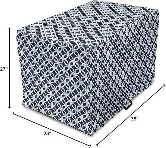 Ambesonne Navy Blue Dog Crate Cover, Marine in Geometric Pattern Design Ocean Travel Cruise Mosaic Ornament, Easy to Use P...
