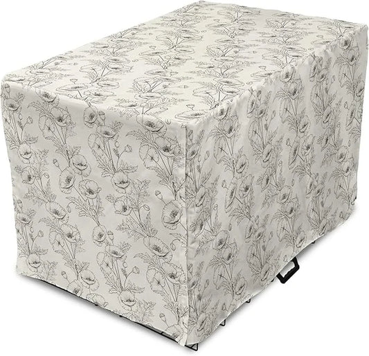Ambesonne Botanical Dog Crate Cover, Floral Theme Poppy Flowers and Buds Pattern Doodle Style Garden Leaf Motifs, Easy to ...