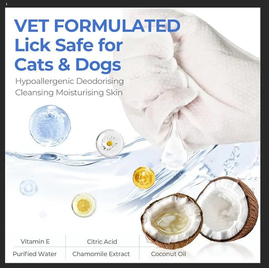 Pet Cleaning Glove Wipes for Dogs & Cats, Hypoallergenic Deodorizing Disposable No-Rinse Grooming Wipes, Wipes, Perfect fo...