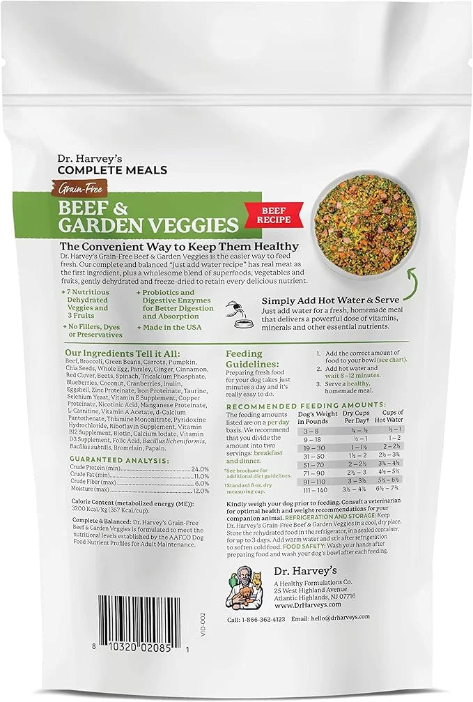 Dr. Harvey's Beef & Garden Veggies Dog Food, Human Grade Grain-Free Dehydrated Food for Dogs with Freeze-Dried Beef, Trial...