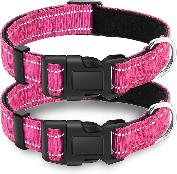 2 Pack Reflective Dog Collar with Safety Locking Buckle, Adjustable Soft Breathable Comfortable Nylon Pet Collar for Small...