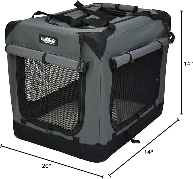 EliteField 4-Door Folding Soft Dog Crate with Curtains, Carrying Bag and Fleece Bed (2 Year Warranty), Indoor & Outdoor Pe...
