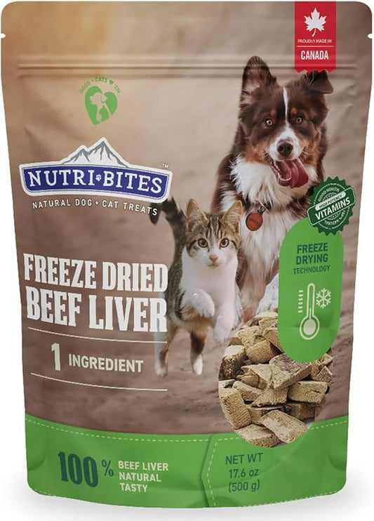 Nutri Bites Freeze Dried Beef Liver Dog & Cat Treats | Healthy Pet Training Treats or Food Topper | All Natural, Single In...