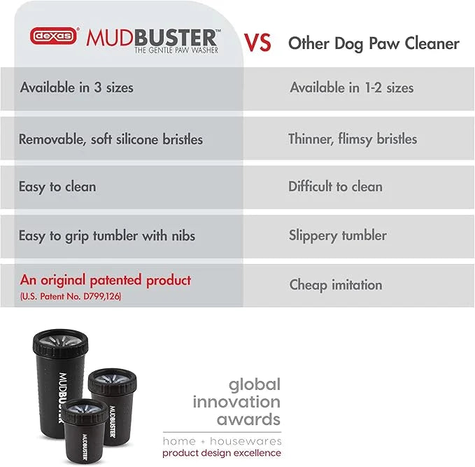Dexas MudBuster Portable Dog Paw Washer/Paw Cleaner, Large, Matte Black- Special Edition (PW72025-22WP) - Product Image