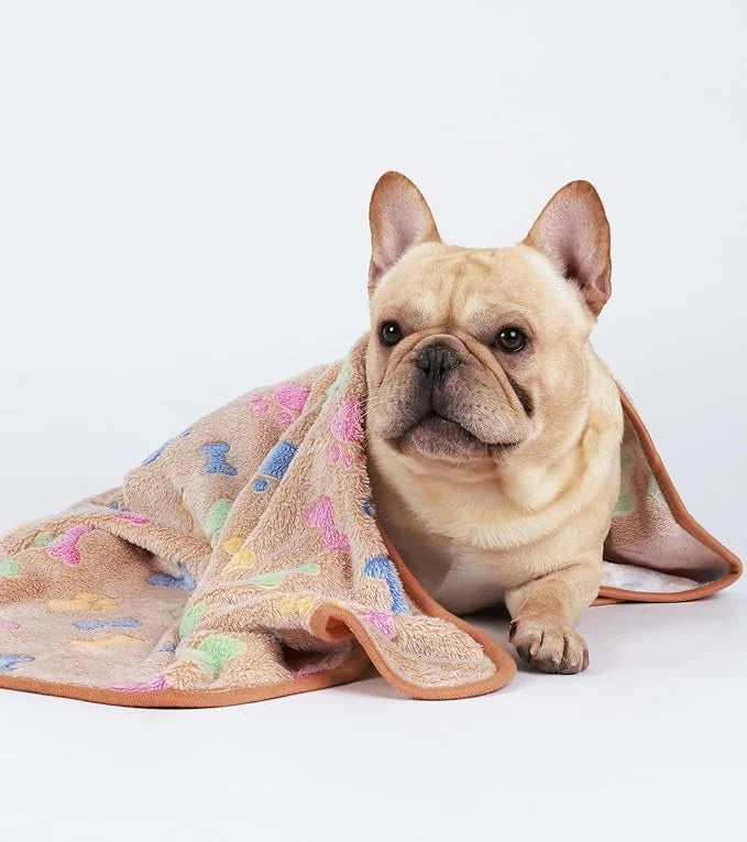 1 Pack 3 Blankets Super Soft Fluffy Cute Bone Pattern Pet Blanket Flannel Throw for Dog Puppy Cat Pink/Brown/Purple Medium...