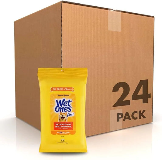 Wet Ones for Pets Multi-Purpose Dog Wipes with Aloe Vera, 30 count - 24 pack | Dog Wipes for All Dogs in Tropical Splash S...