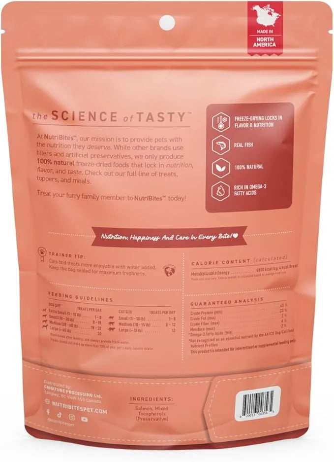 Nutri Bites Freeze Dried Salmon Dog & Cat Treats 4 oz | Healthy Pet Training Treats or Food Topper | All Natural, 1 Single...