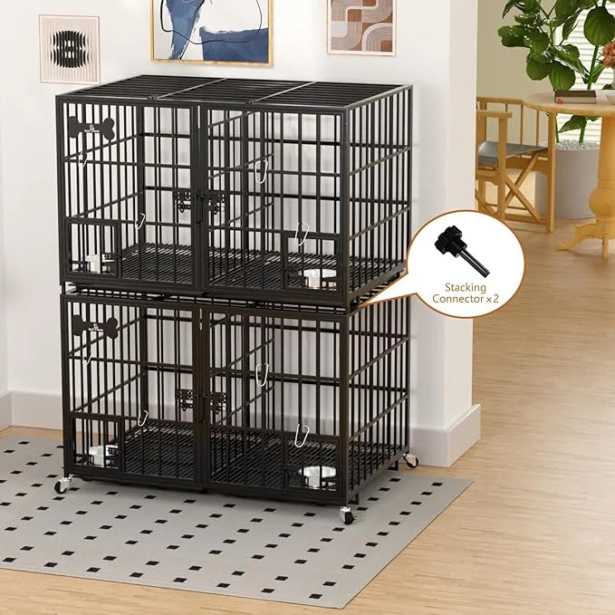 aboxoo 48 inch Stackable Heavy Duty Metal Dog Crate for 4 Dogs/Large Dog,All Metal Open Top Access,Escape Proof Cage,Dog K...