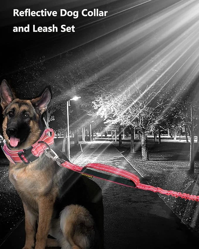 AUBELL Tactical Dog Collar and Leash Set, Adjustable Military Nylon Reflective Dog Leash and Collar with Handle and Heavy ...