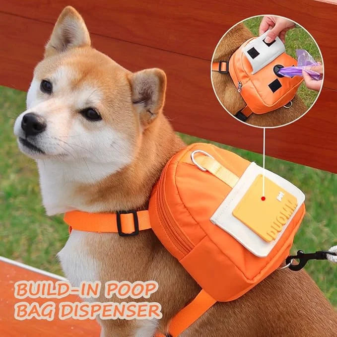 Dog Backpack Harness with Leash,Cute Pet Puppy Backpacks Bulid-in Dog Poop Bag Dispenser,Adjustable Pets Self Carrier Bag ...