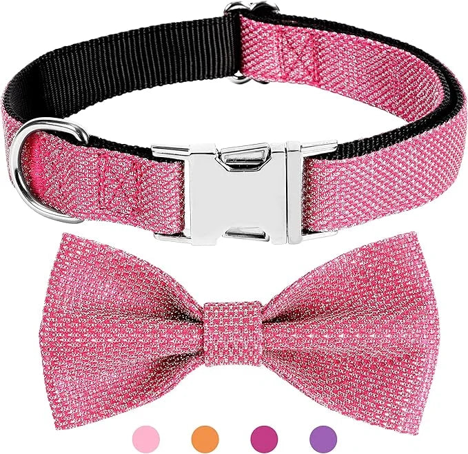 Dog Collar with Bow for Small Medium Large Dogs, Cute Bling Dog Bow Tie Collar with Metal Buckle, Soft & Durable for Puppy...