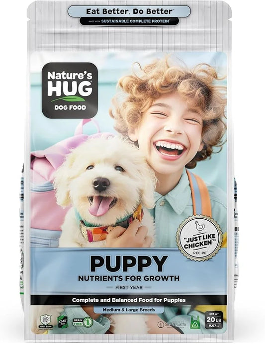 Nature's HUG Dry Dog Food, Puppy-Medium & Large Breeds, 20 lb. Bag, Chicken Flavor Plant-Based Protein Vegetarian Kibble, ...